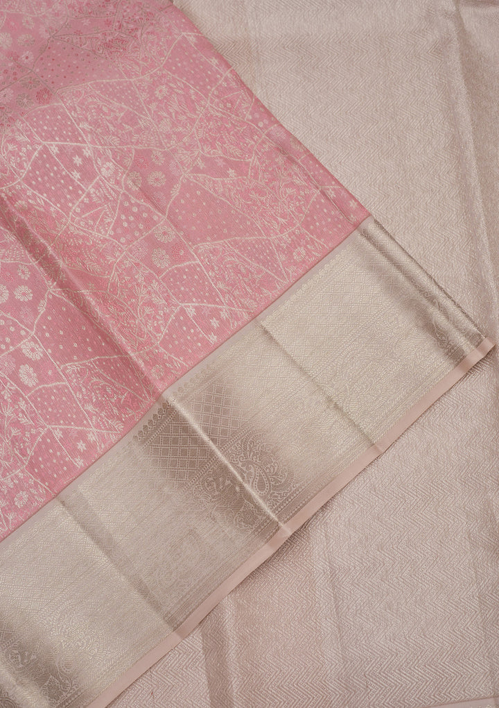 Baby Pink Zariwork Pure Silk Saree