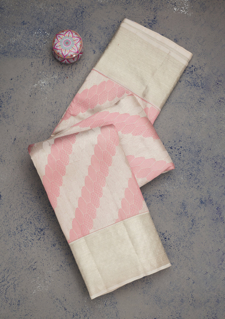 Baby Pink Zariwork Pure Silk Saree