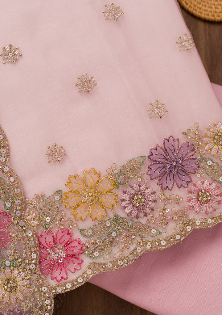 Baby Pink Zariwork Semi Crepe Unstitched Salwar Suit