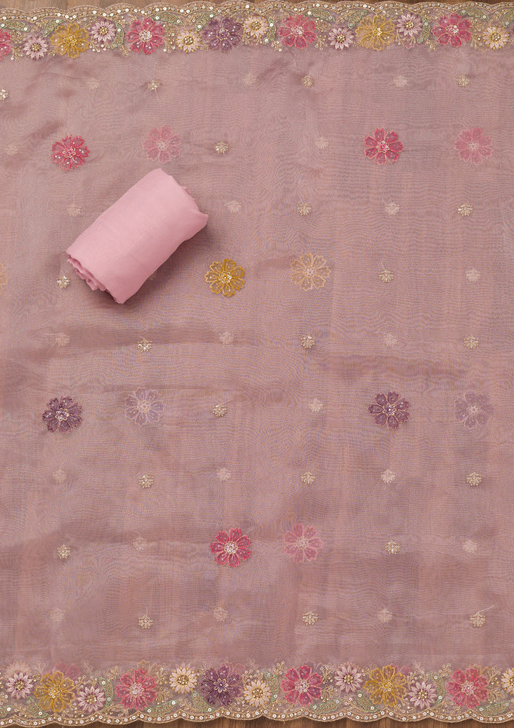 Baby Pink Zariwork Semi Crepe Unstitched Salwar Suit