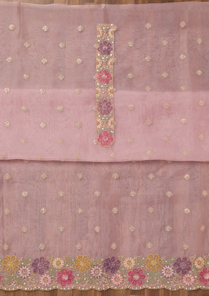 Baby Pink Zariwork Semi Crepe Unstitched Salwar Suit