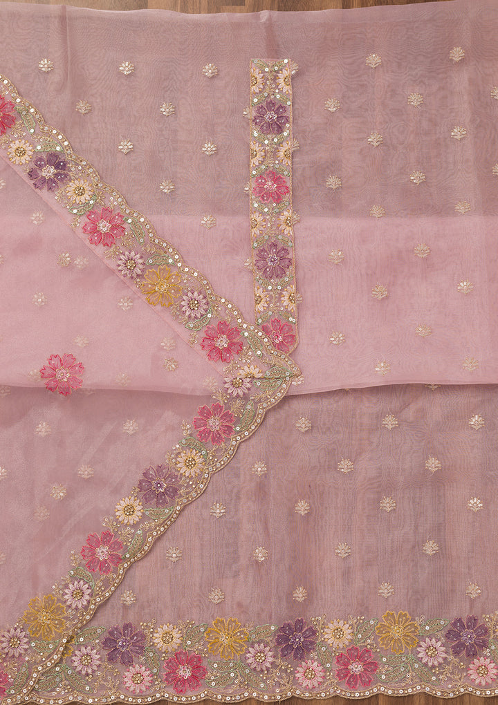 Baby Pink Zariwork Semi Crepe Unstitched Salwar Suit