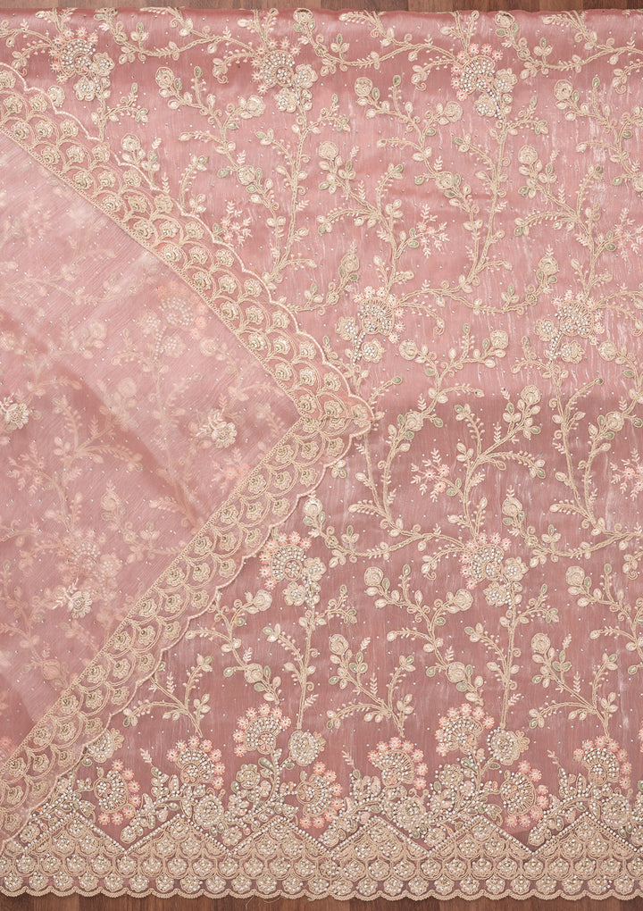 Baby Pink Zariwork Semi Crepe Unstitched Salwar Suit