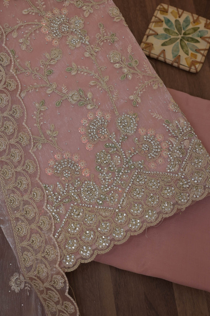 Baby Pink Zariwork Semi Crepe Unstitched Salwar Suit