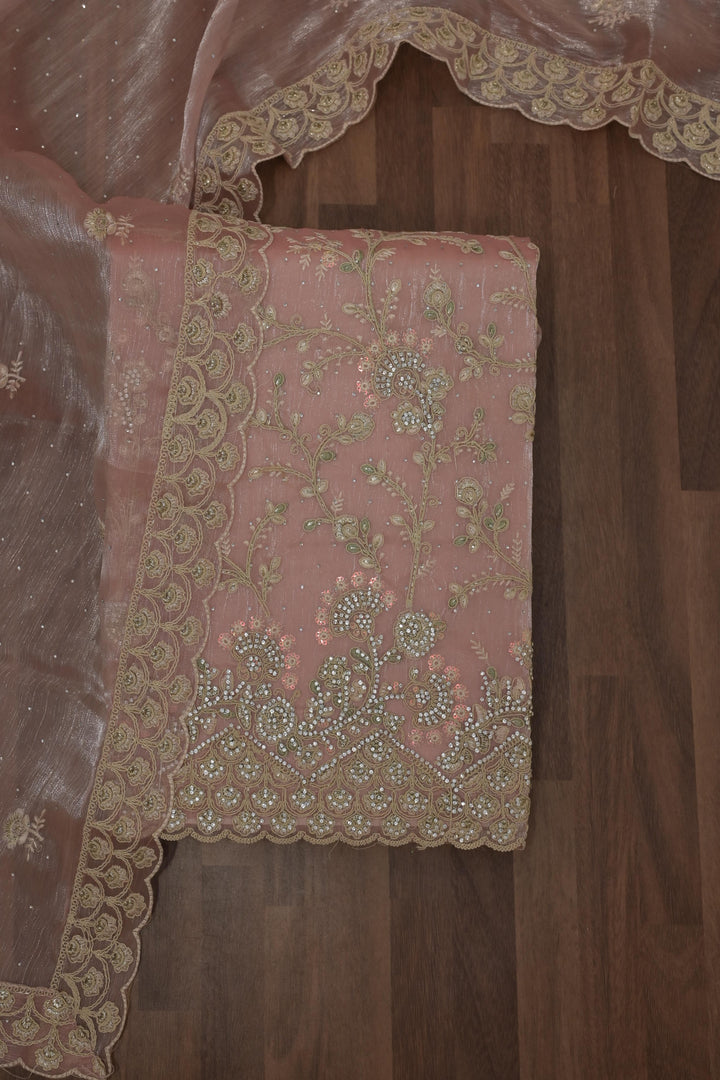 Baby Pink Zariwork Semi Crepe Unstitched Salwar Suit