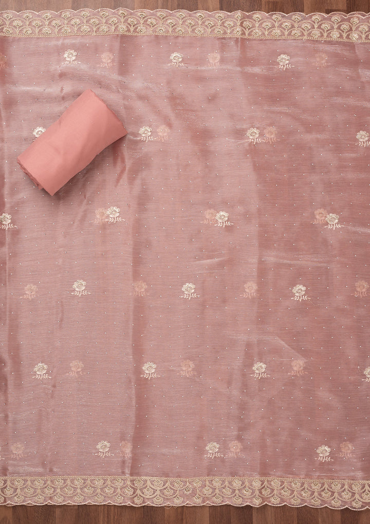 Baby Pink Zariwork Semi Crepe Unstitched Salwar Suit