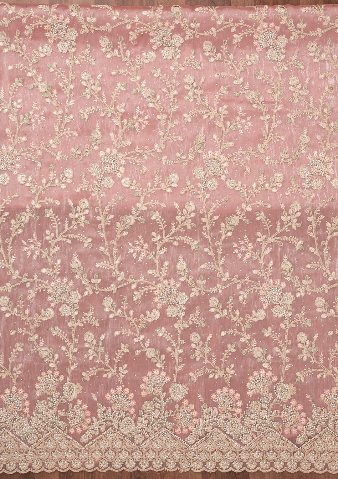 Baby Pink Zariwork Semi Crepe Unstitched Salwar Suit