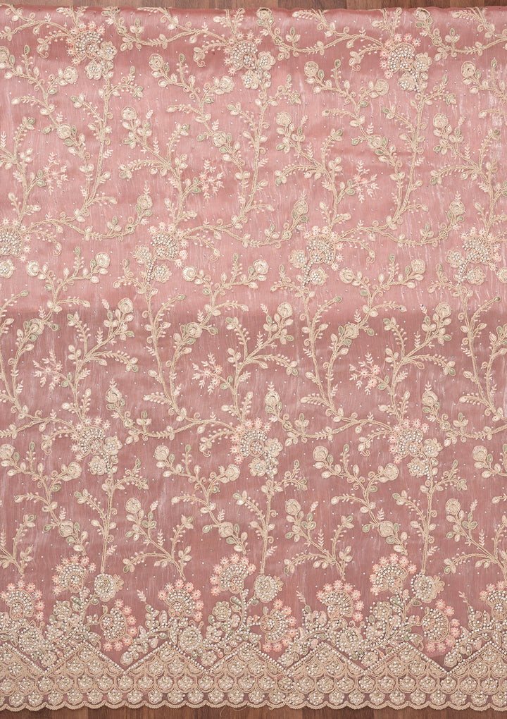 Baby Pink Zariwork Semi Crepe Unstitched Salwar Suit