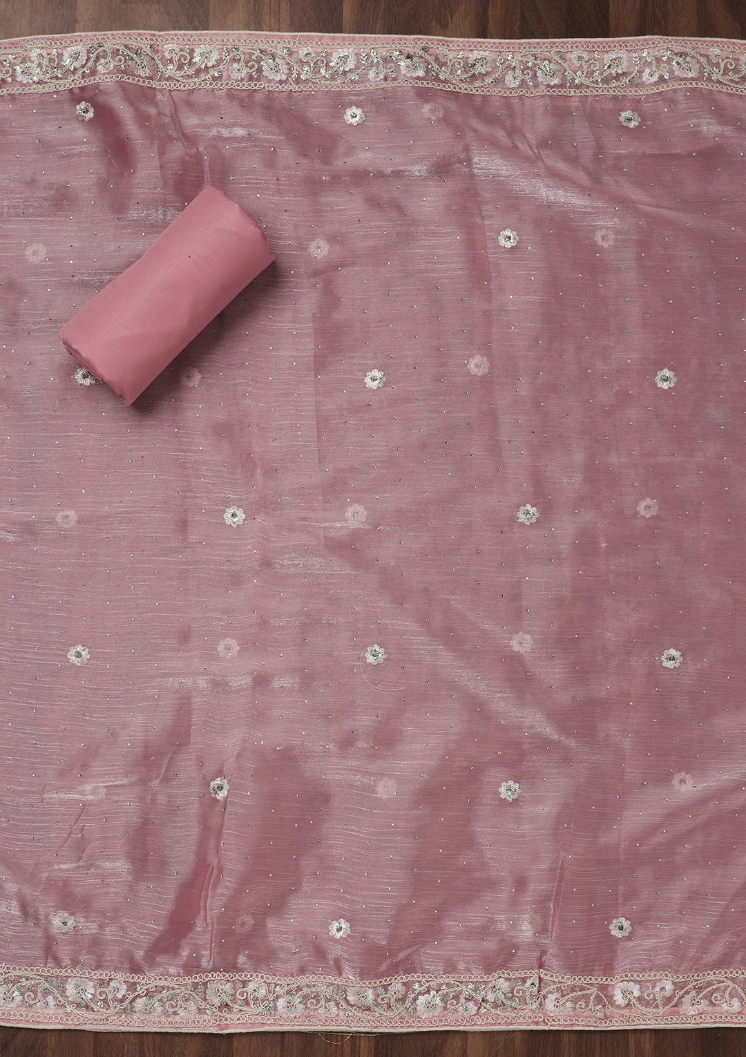 Baby Pink Zariwork Semi Crepe Unstitched Salwar Suit