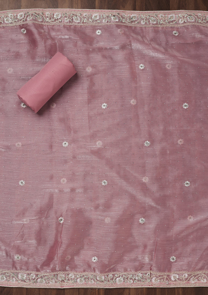 Baby Pink Zariwork Semi Crepe Unstitched Salwar Suit