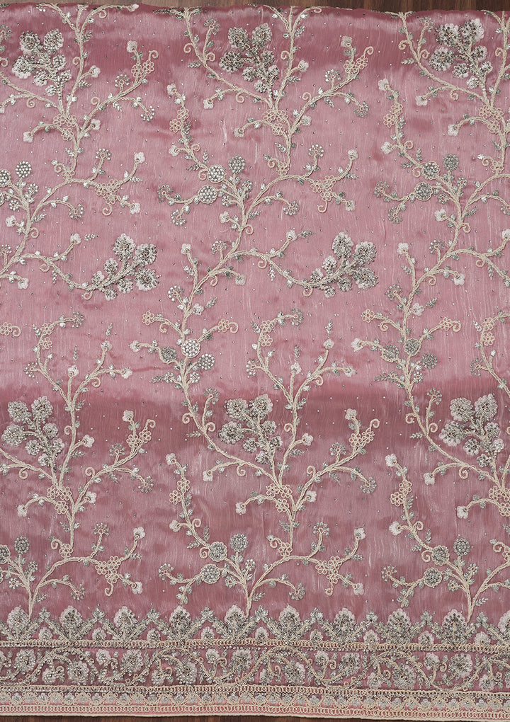 Baby Pink Zariwork Semi Crepe Unstitched Salwar Suit