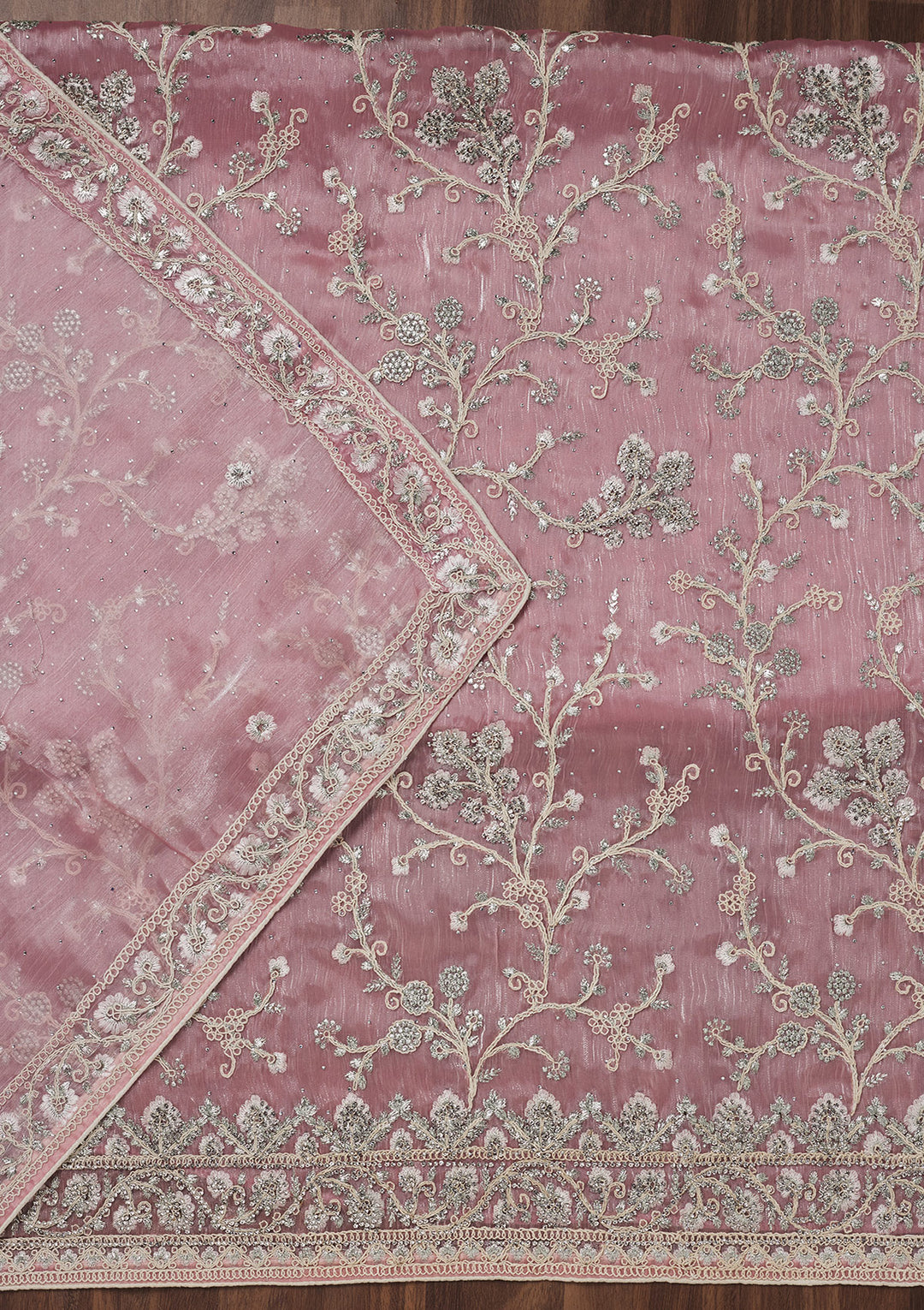 Baby Pink Zariwork Semi Crepe Unstitched Salwar Suit