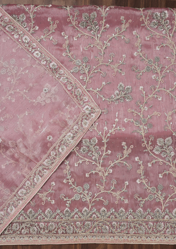 Baby Pink Zariwork Semi Crepe Unstitched Salwar Suit