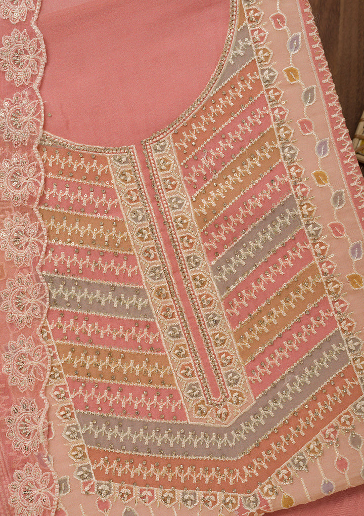 Baby Pink Zariwork Semi Crepe Unstitched Salwar Suit