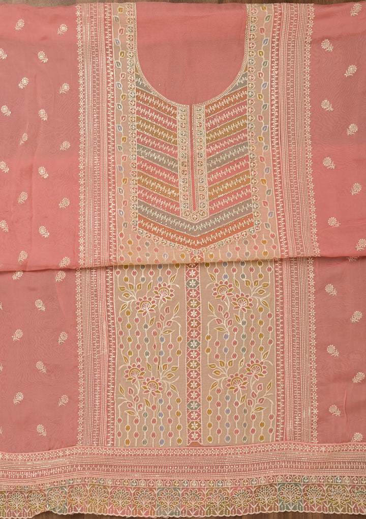 Baby Pink Zariwork Semi Crepe Unstitched Salwar Suit