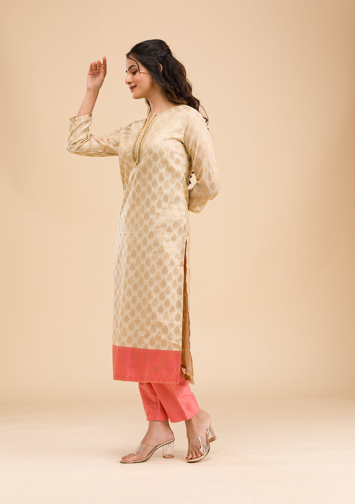 Pink Banarasi Cotton Readymade Salwar Suit