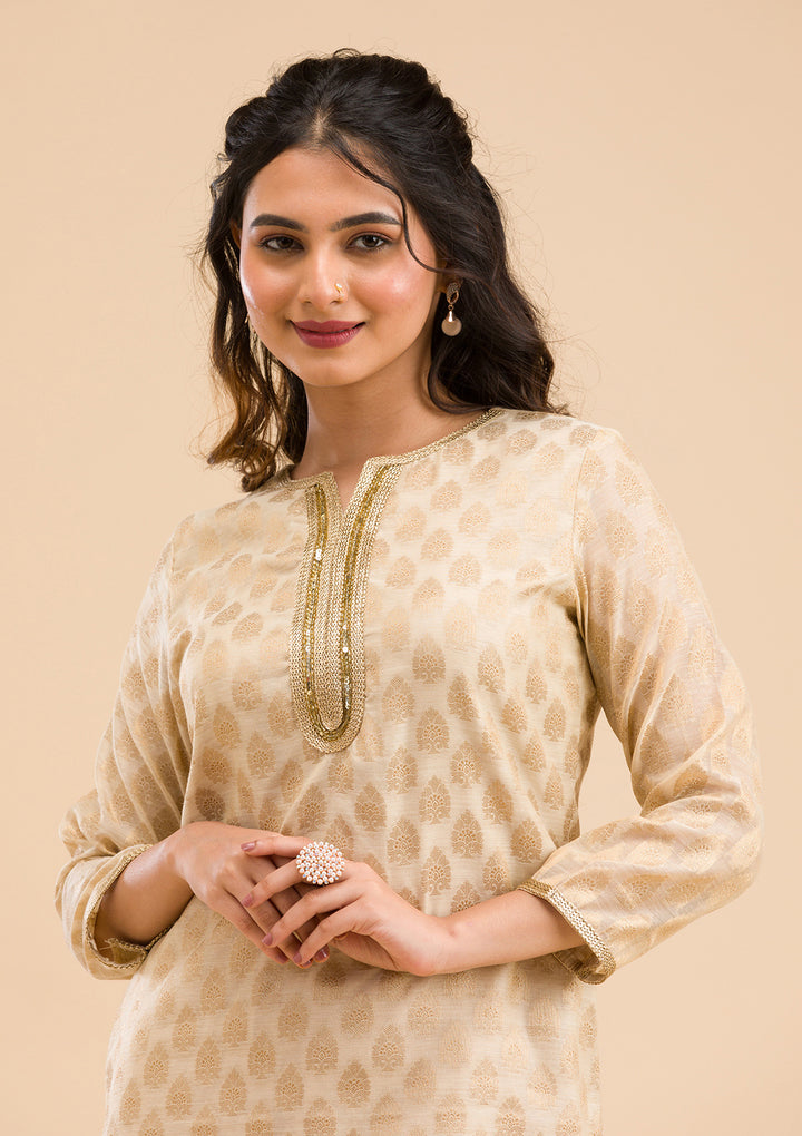 Pink Banarasi Cotton Readymade Salwar Suit