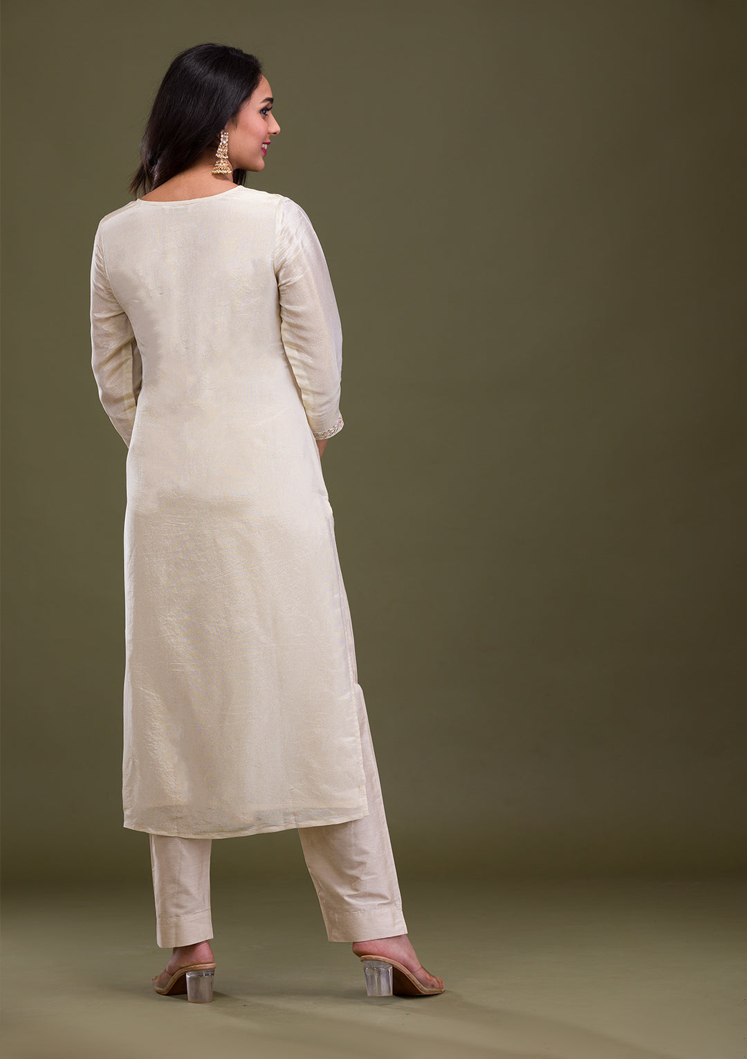 Beige Gotapatti Art Silk Readymade Salwar Suit