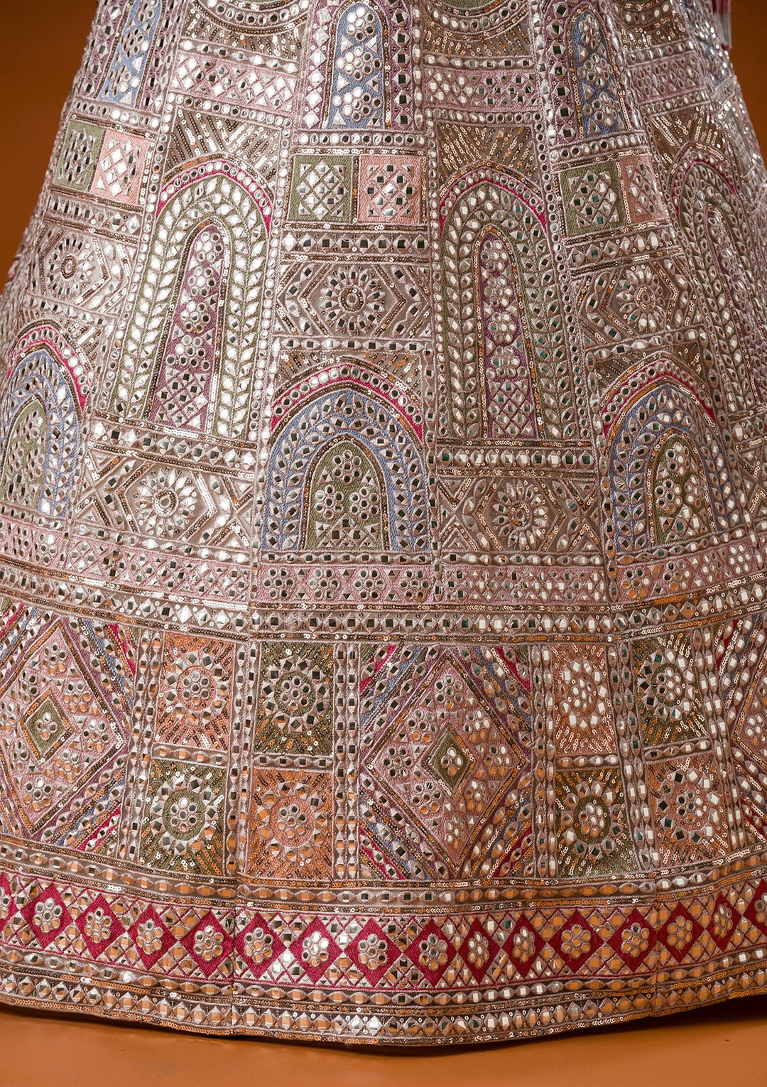 Beige Gotapatti Net Readymade Lehenga