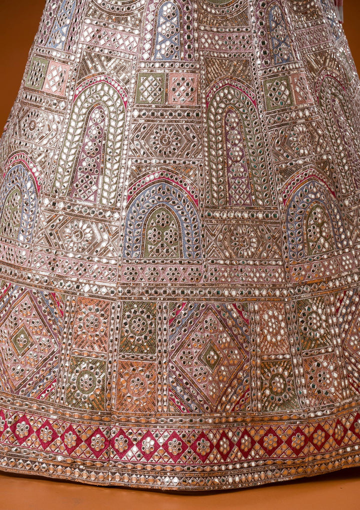 Beige Gotapatti Net Readymade Lehenga