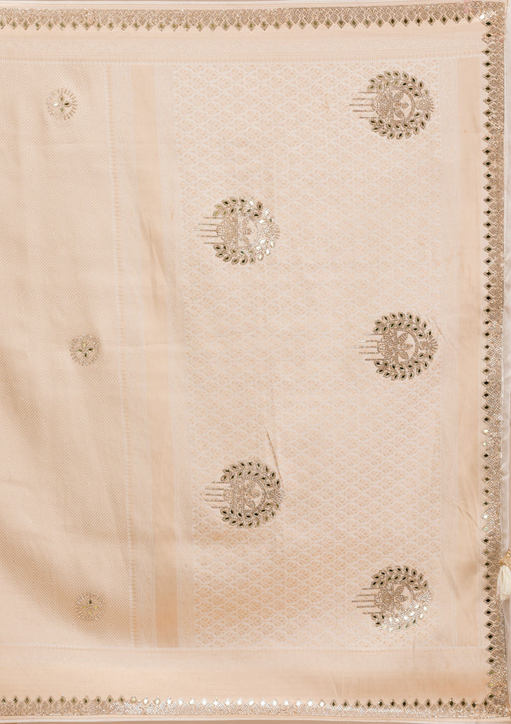 Beige Mirrorwork Silk Saree