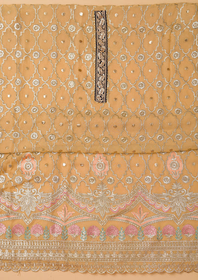 Beige Print Tissue Unstitched Salwar Suit