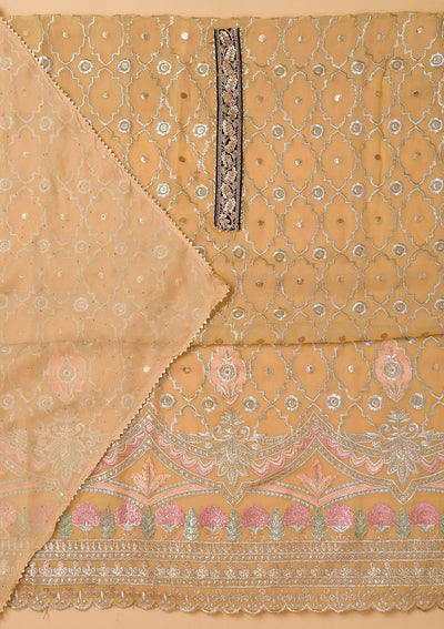 Beige Print Tissue Unstitched Salwar Suit