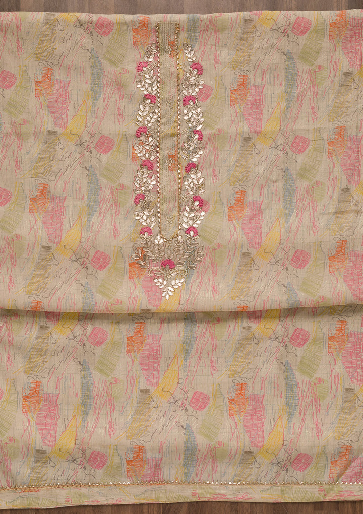 Beige Printed Georgette Unstitched Salwar Suit