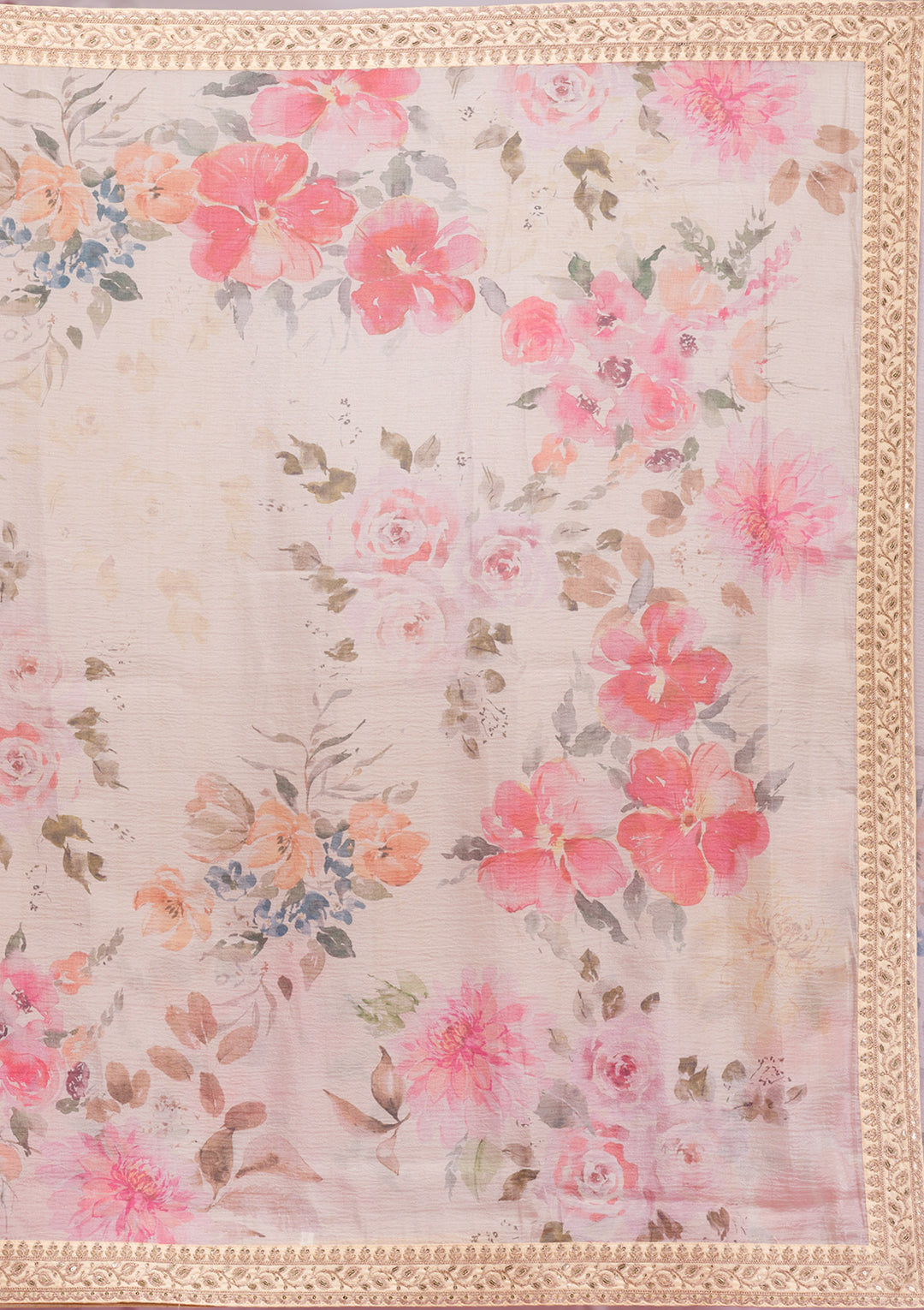 Beige Printed Georgette Saree
