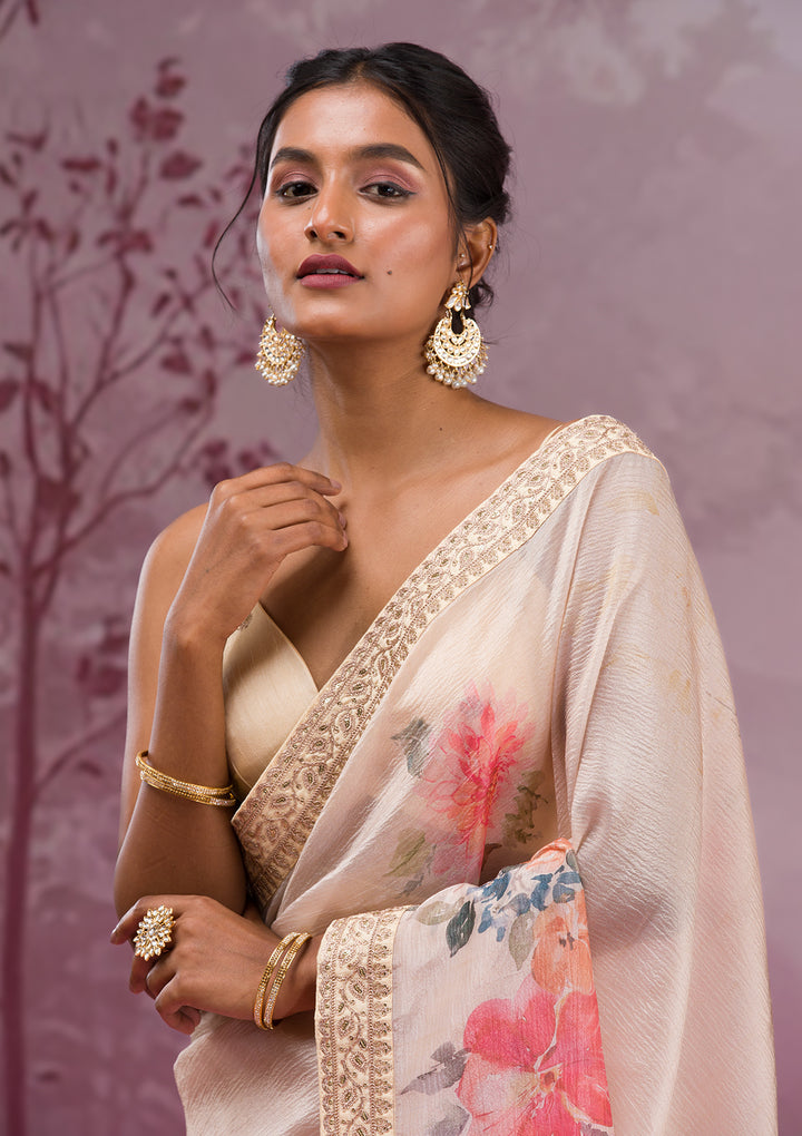 Beige Printed Georgette Saree