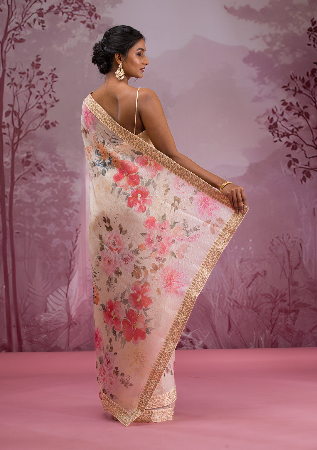 Beige Printed Georgette Saree