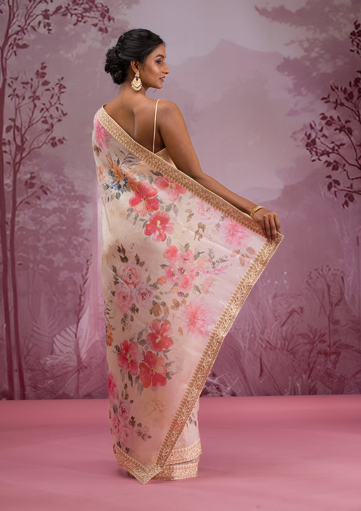 Beige Printed Georgette Saree
