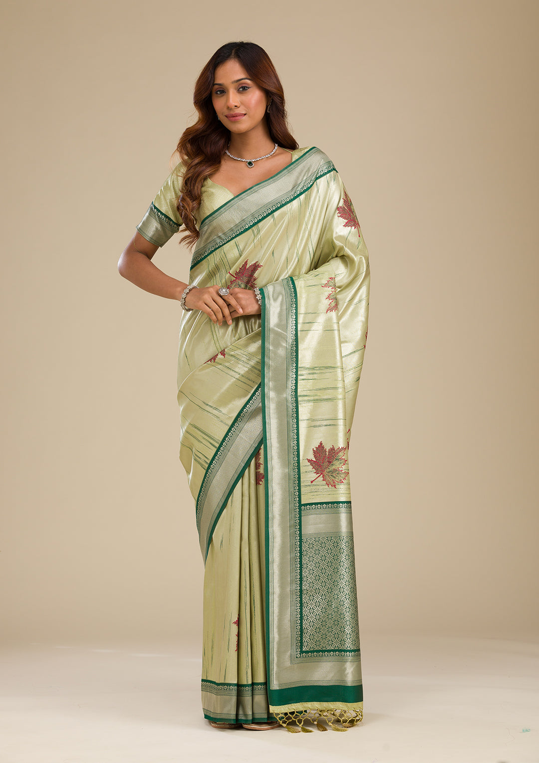 Beige Printed Soft Silk Saree