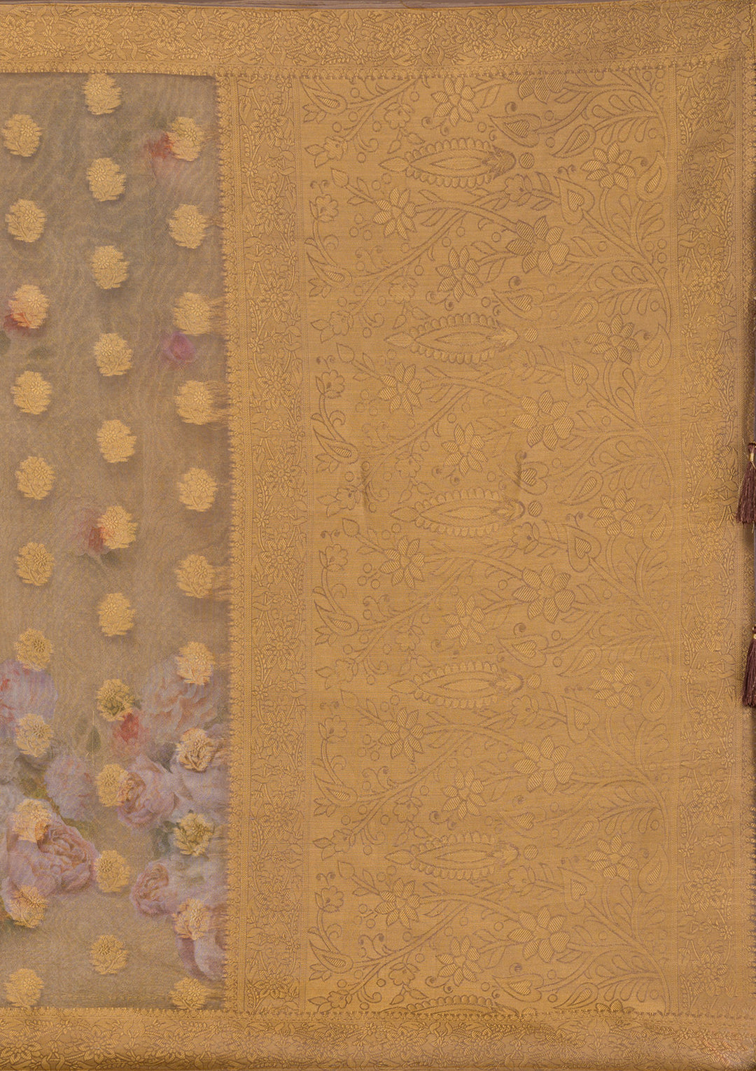 Beige Printed Tissue Saree