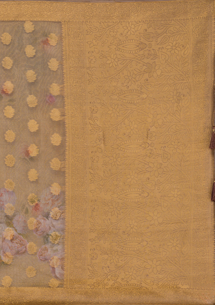 Beige Printed Tissue Saree