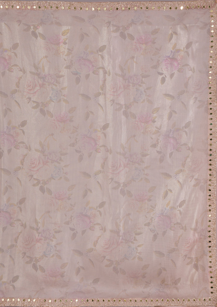 Beige Printed Tissue Saree