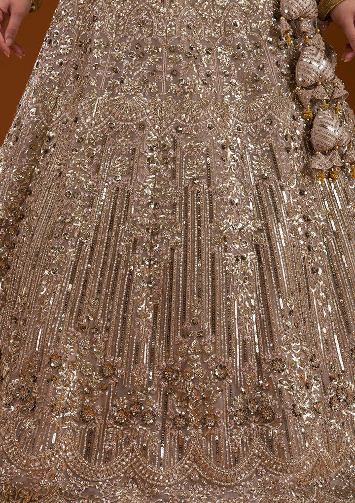 Beige Sequins Net Readymade Lehenga