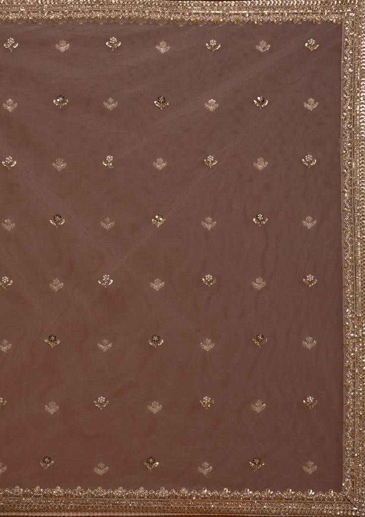 Beige Sequins Net Readymade Lehenga