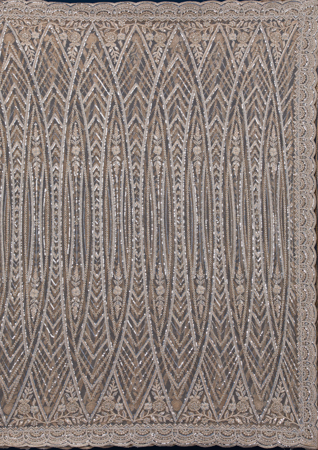 Beige Sequins Net Saree