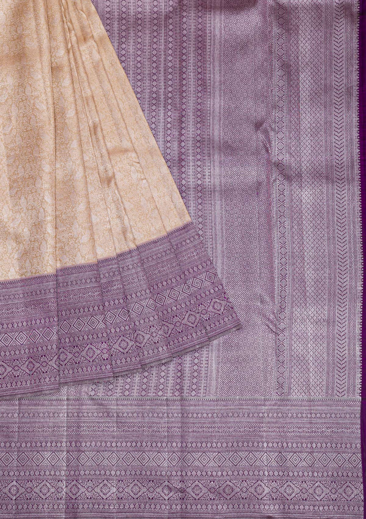 Beige Silver Zariwork Pure Silk Saree