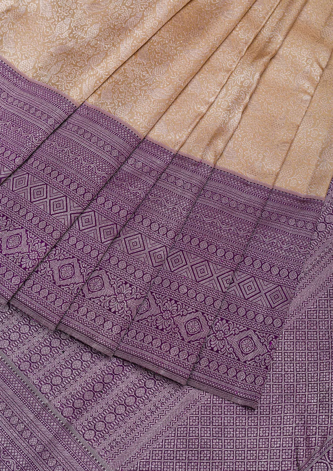 Beige Silver Zariwork Pure Silk Saree