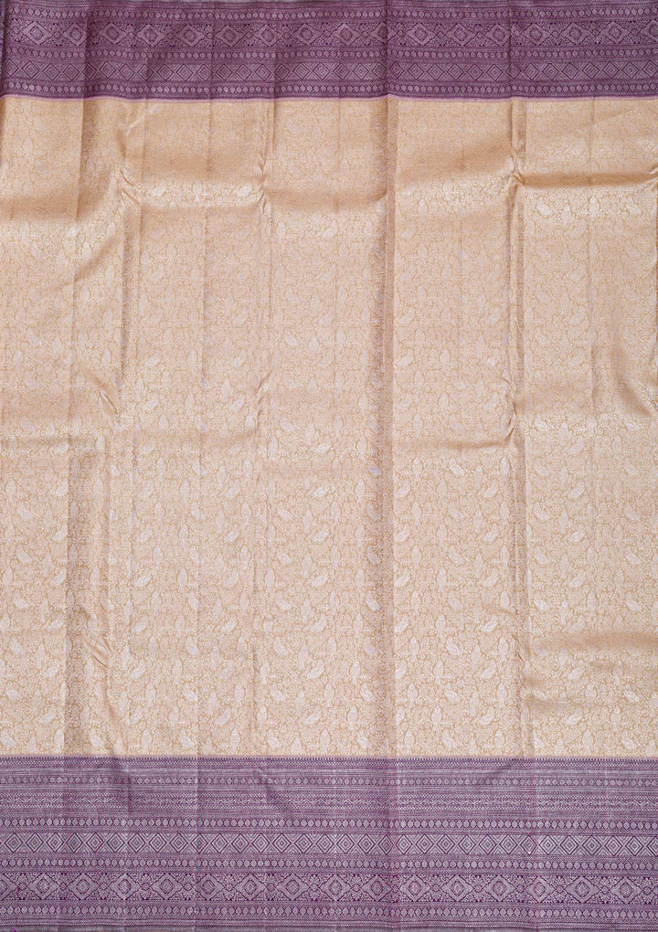Beige Silver Zariwork Pure Silk Saree