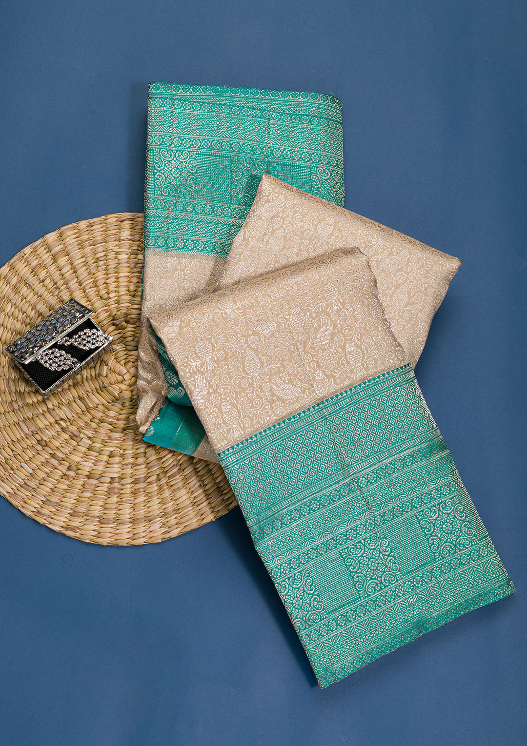 Beige Silver Zariwork Pure Silk Saree-Koskii
