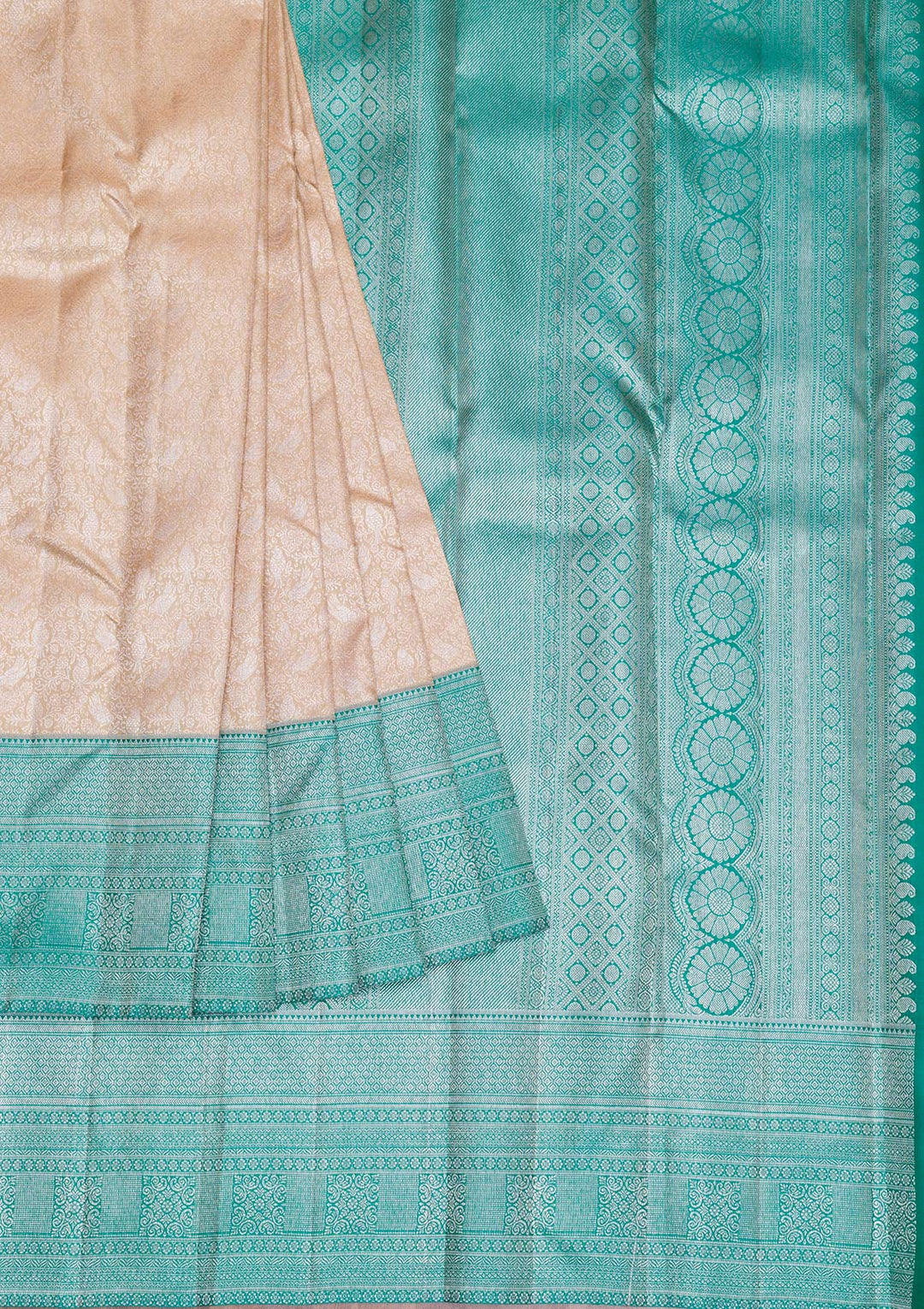 Beige Silver Zariwork Kanjivaram Pure Silk Saree
