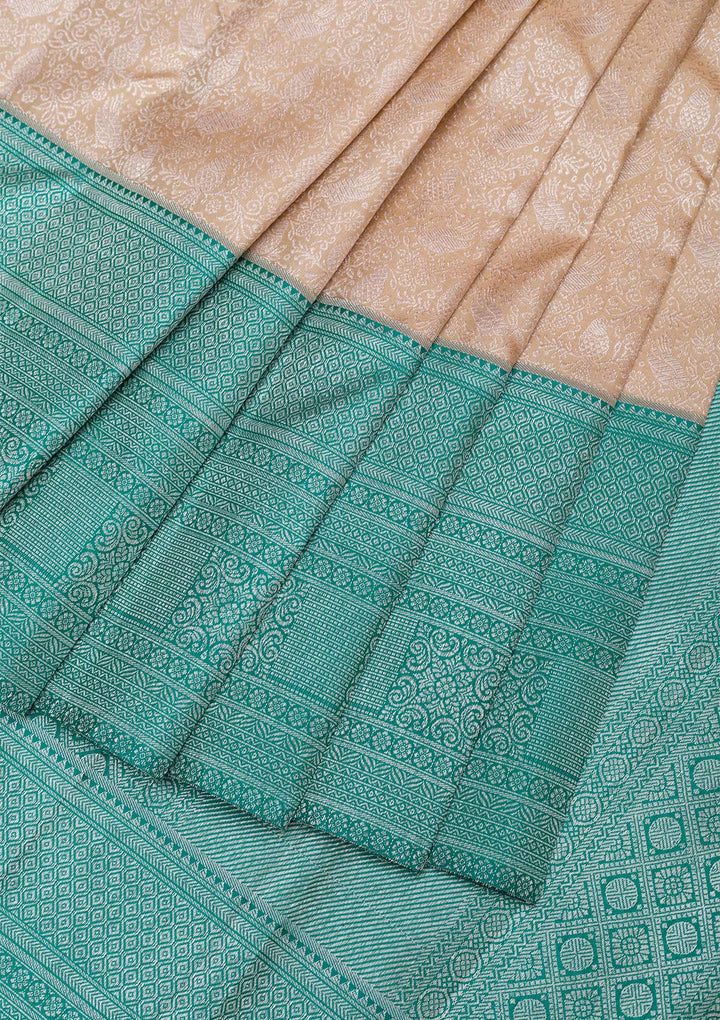 Beige Silver Zariwork Kanjivaram Pure Silk Saree