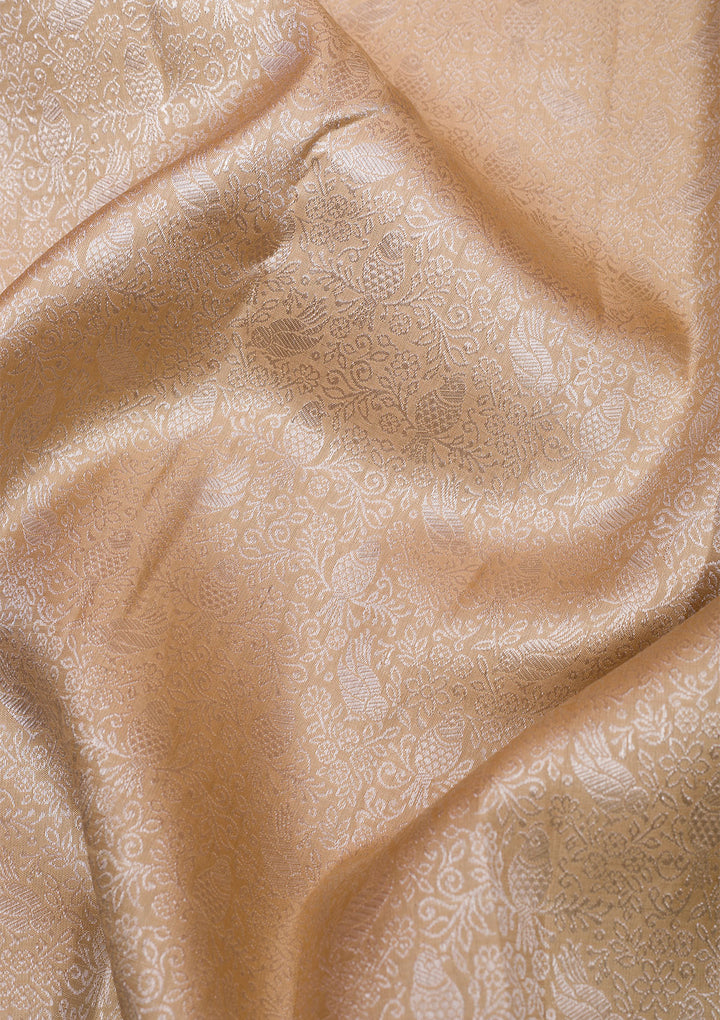 Beige Silver Zariwork Kanjivaram Pure Silk Saree