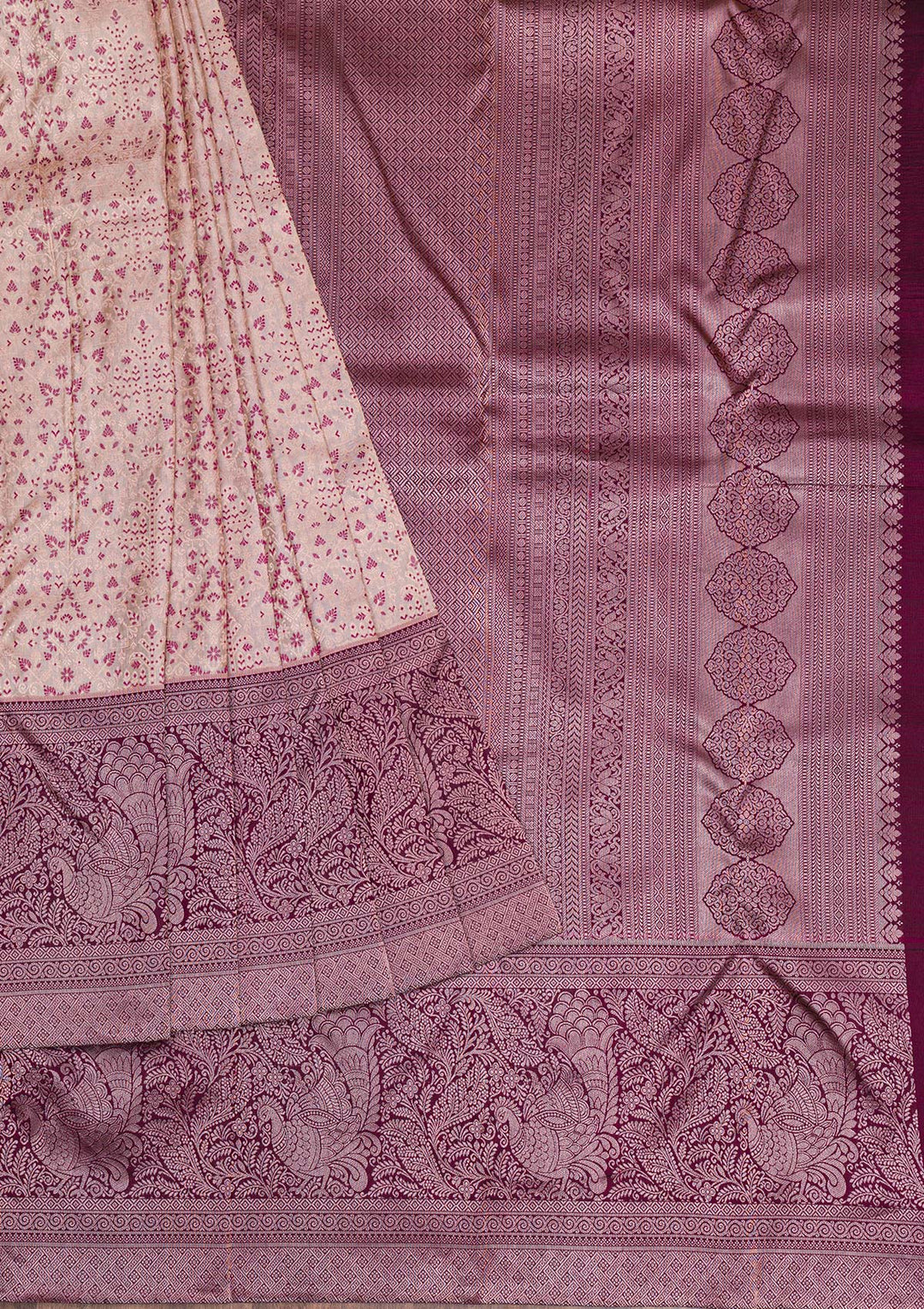 Beige Silver Zariwork Pure Silk Saree
