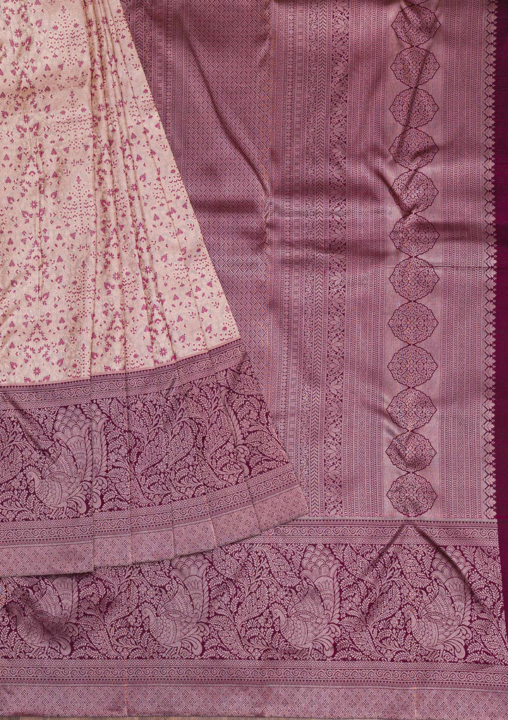 Beige Silver Zariwork Pure Silk Saree