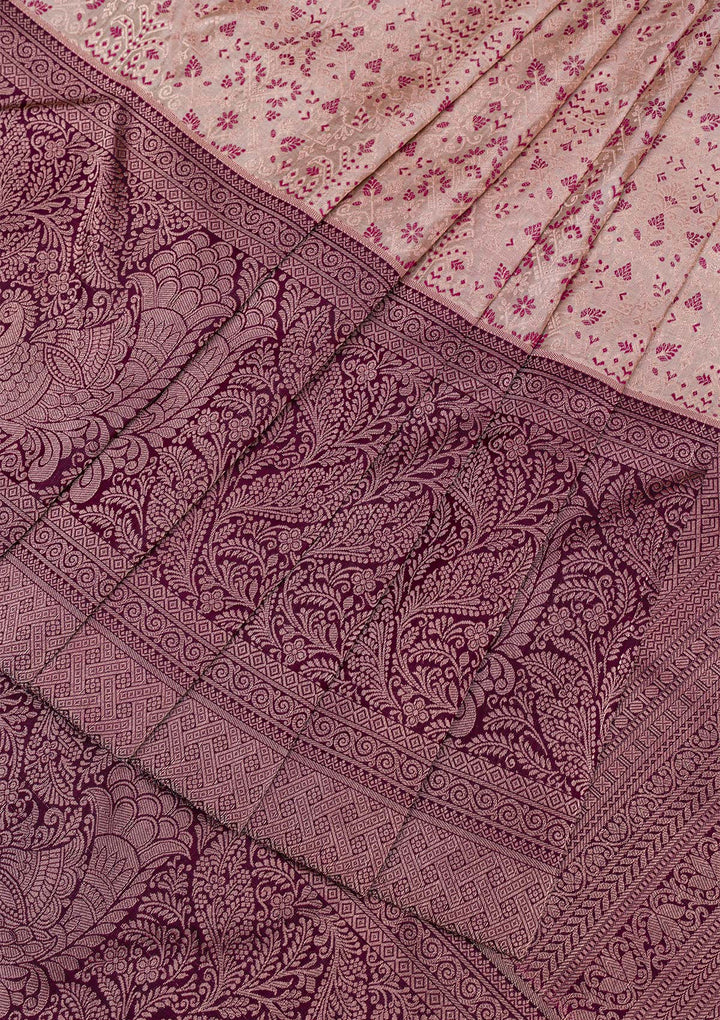 Beige Silver Zariwork Pure Silk Saree
