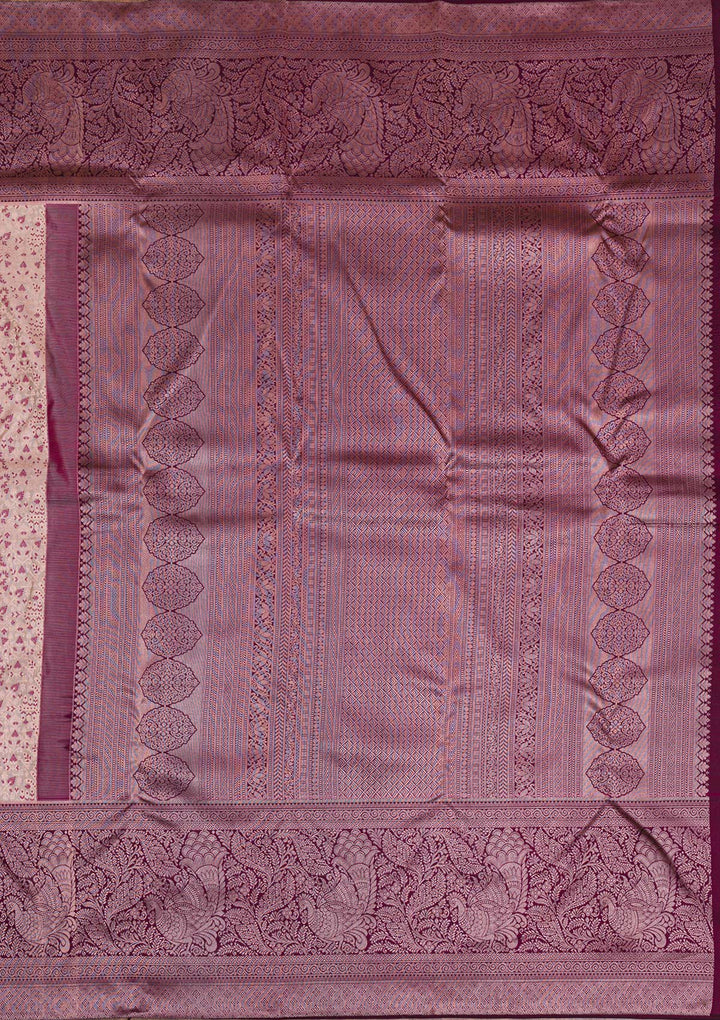 Beige Silver Zariwork Pure Silk Saree